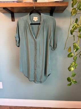 Maeve 100% Silk Green Button-Down Tunic XS